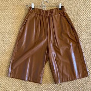 Nu New York Vegan Leather Ankle Wide Leg Brown Pants